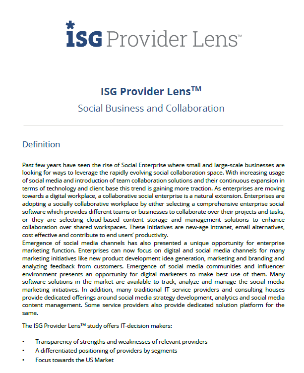 ISG Provider Lens™ Study – Social Business and Collaboration 2018
