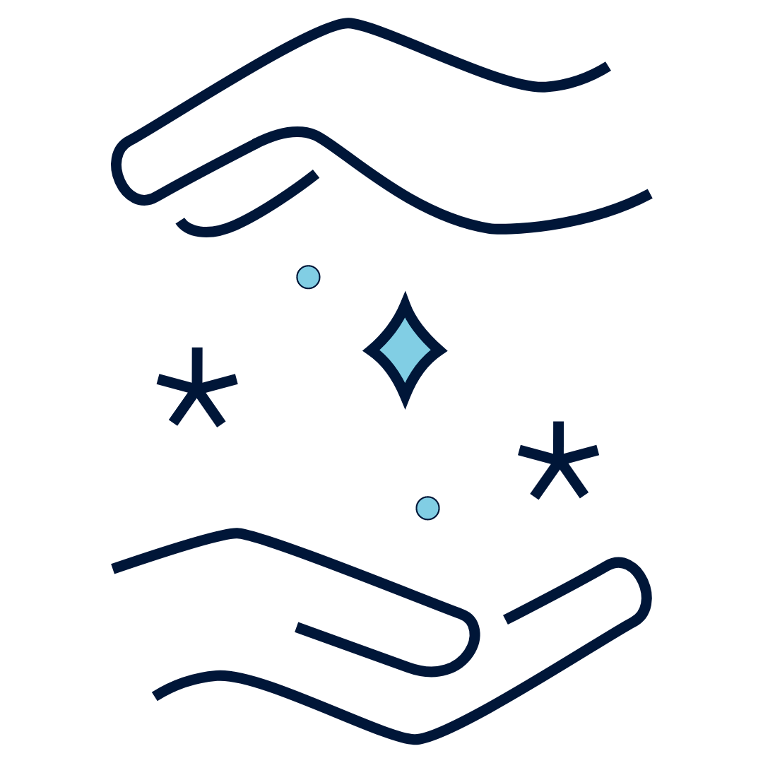 blue icon with two hands and sparkles in between, symbolizing realizing value